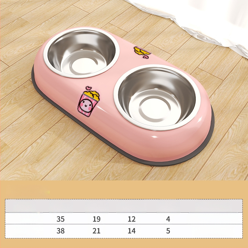 Nerūsējošā tērauda divpusēja bļoda mājdzīvniekiem ar integrētu dizainu, pret apgāšanos, automātiska ēdināšana, Seven Oh