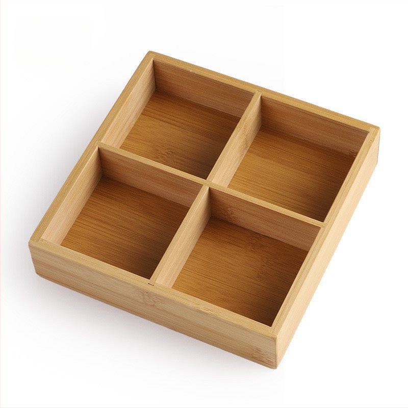 Bambukinis kvadratinis padėklas su devyniais skyreliais, medinė serviravimo plokštė džiovintiems vaisiams ir užkandžiams, kinų stilius