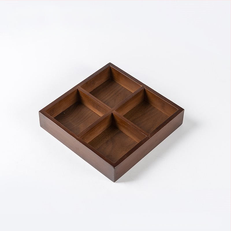 Bambukinis kvadratinis padėklas su devyniais skyreliais, medinė serviravimo plokštė džiovintiems vaisiams ir užkandžiams, kinų stilius