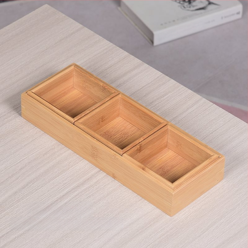 Bambukinis kvadratinis padėklas su devyniais skyreliais, medinė serviravimo plokštė džiovintiems vaisiams ir užkandžiams, kinų stilius
