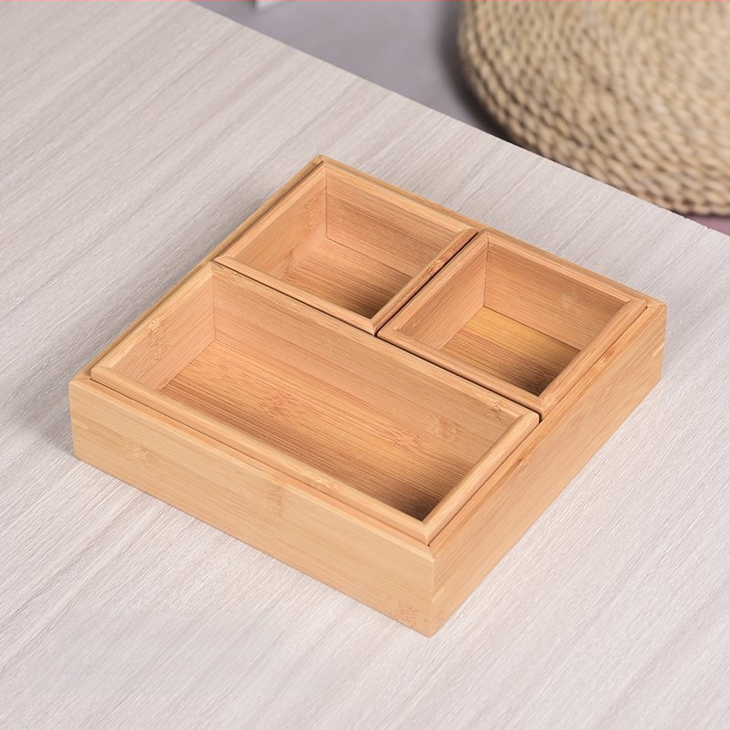 Bambukinis kvadratinis padėklas su devyniais skyreliais, medinė serviravimo plokštė džiovintiems vaisiams ir užkandžiams, kinų stilius