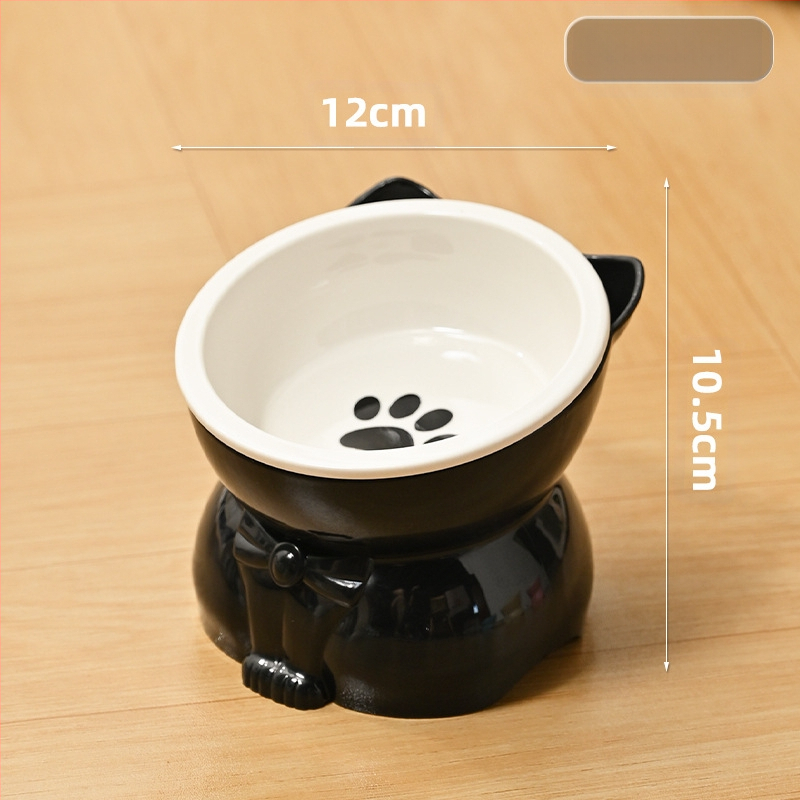 Katės dubuo maistui ir vandeniui – keramika ir plastikas, įstrižas burnos dizainas, aukšta koja, tinkama katėms