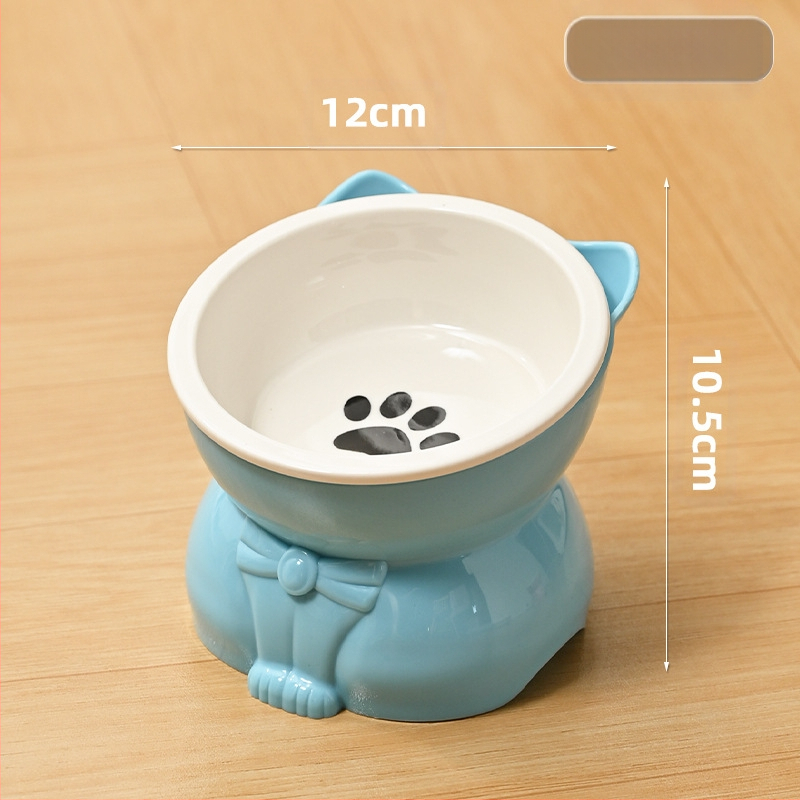 Katės dubuo maistui ir vandeniui – keramika ir plastikas, įstrižas burnos dizainas, aukšta koja, tinkama katėms