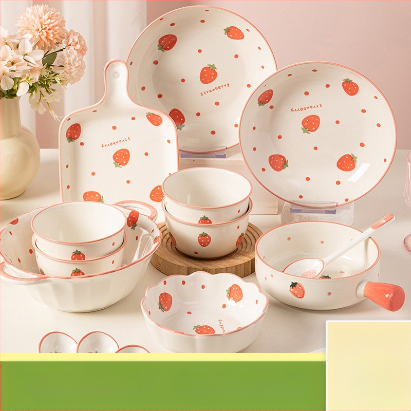 Keraminė vienam žmogui skirta lauanų komplektas — apvalus dubenėlis, lėkštė, lazdelės ir šaukštas, bangų taškų raštas, gaivus stilius, mikrobangų saugu