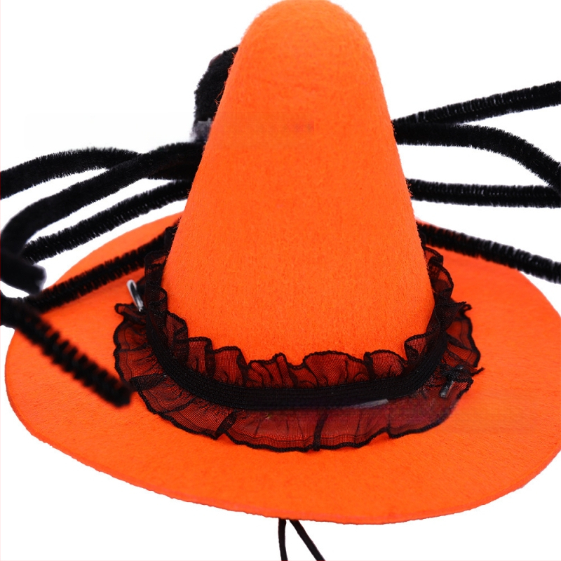 Шапка за кучета за Хелоуин с модел паяк — фетр, лазерно тъкане, карикатурен стил (Патерн: паяк; Материал: фетр; Тъкане: лазерно; Стил: карикатурен; Празник: Хелоуин)