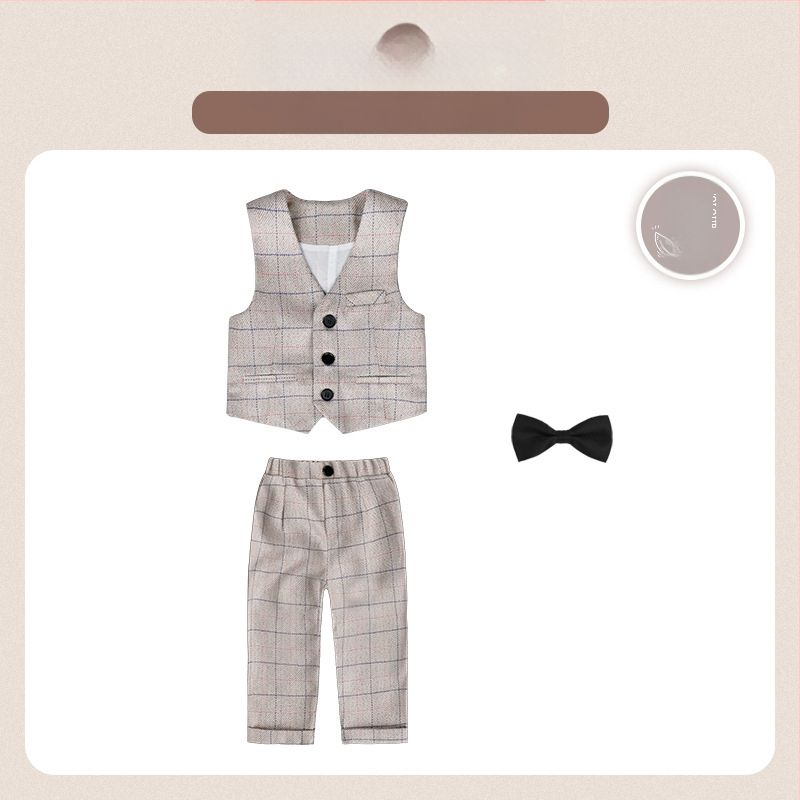 Dječje dvodijelno odijelo u jesenskom britanskom stilu s kariranim uzorkom, za uzrast 1–3 godine, V-izrez, dugi rukavi, kopčanje u dva reda