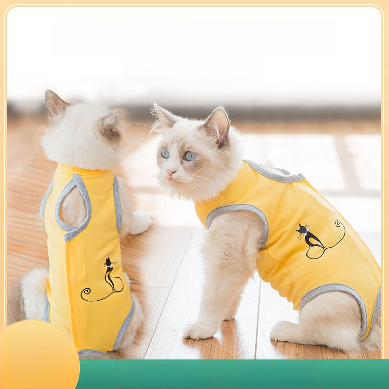Дрехи за домашни любимци – антиоблизващ стерилизационен костюм за котки, тънък плат, стил свободно време