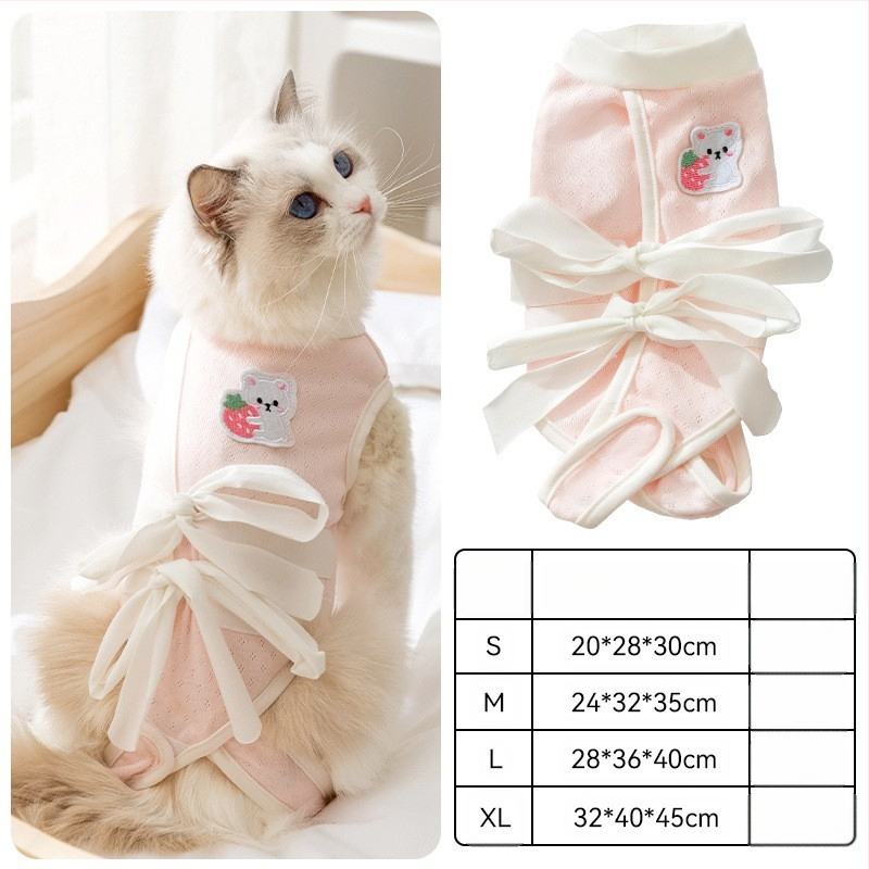 Дрехи за домашни любимци – антиоблизващ стерилизационен костюм за котки, тънък плат, стил свободно време