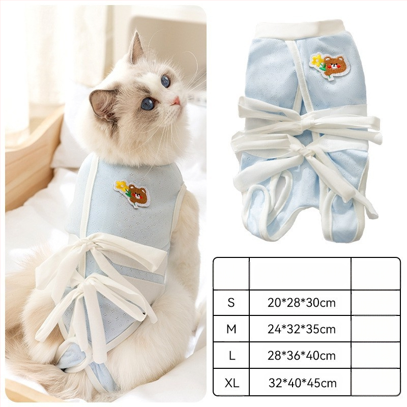 Дрехи за домашни любимци – антиоблизващ стерилизационен костюм за котки, тънък плат, стил свободно време