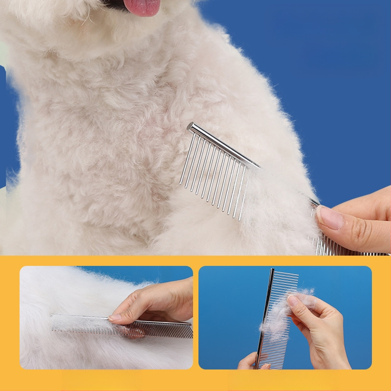 Senwei метален гребен за дългокосмести домашни любимци, със гъст дву-зъбен дизайн за разплитане и премахване на косми, подходящ за кучета и котки
