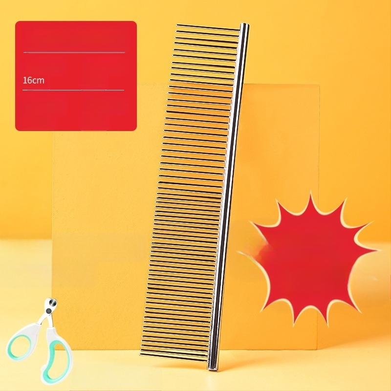 Senwei метален гребен за дългокосмести домашни любимци, със гъст дву-зъбен дизайн за разплитане и премахване на косми, подходящ за кучета и котки