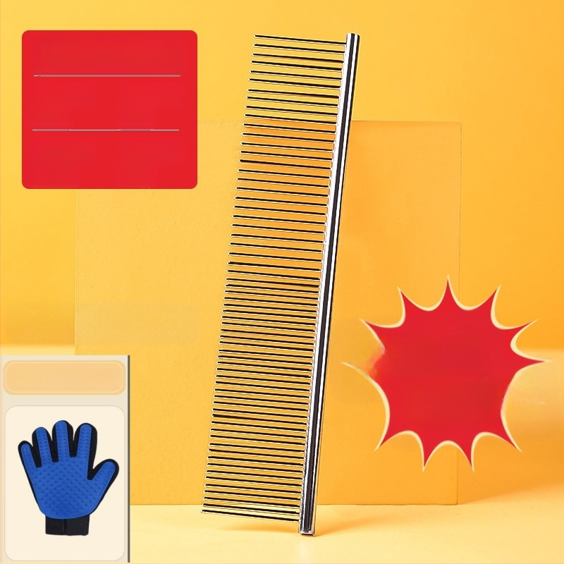 Senwei метален гребен за дългокосмести домашни любимци, със гъст дву-зъбен дизайн за разплитане и премахване на косми, подходящ за кучета и котки