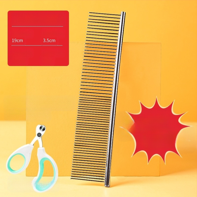 Senwei метален гребен за дългокосмести домашни любимци, със гъст дву-зъбен дизайн за разплитане и премахване на косми, подходящ за кучета и котки