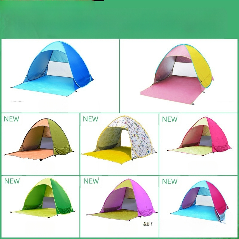 Dubultās personas automātiskā pludmales teltī ar ātru atvēršanu un saules aizsardzību; ārējā: poliesters; iekšējā: 190T ar sudraba pārklājumu; ārējā ūdensizturība 1000–1500 mm; apakšējā 1000–1500 mm; svars 1 kg