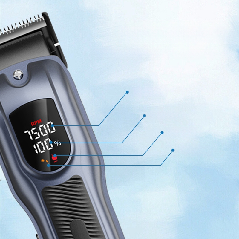 Profesionalus elektrinis plaukų kirpimo prietaisas su nuimamais ir plaunamais ašmenimis, universalus naudojimas, nerūdijančio plieno ašmenys, išmanus skaitmeninis ekranas