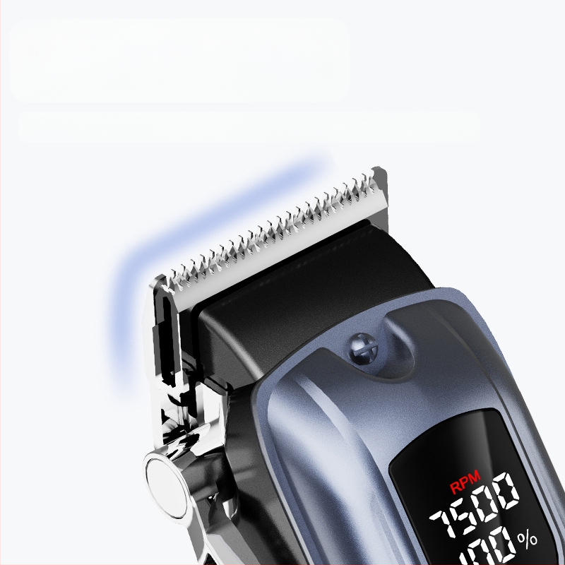 Profesionalus elektrinis plaukų kirpimo prietaisas su nuimamais ir plaunamais ašmenimis, universalus naudojimas, nerūdijančio plieno ašmenys, išmanus skaitmeninis ekranas
