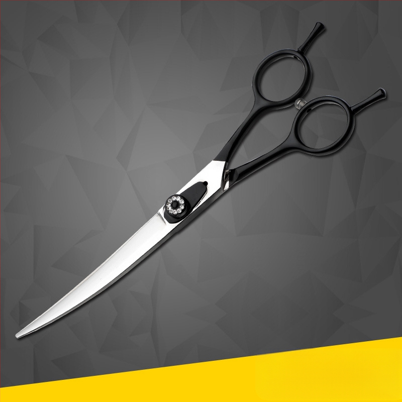 Комплект ножици за подстрижка на домашни любимци, цялостна стоманена конструкция, извити нагоре и надолу остриета, за подстригване на козината на кучета