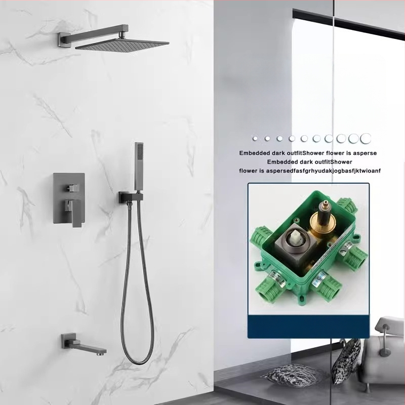 Slėptas sienos dušo komplektas, vario konstrukcija, kvadratinis lietaus dušas, temperatūros reguliavimas, modelis zs-anz