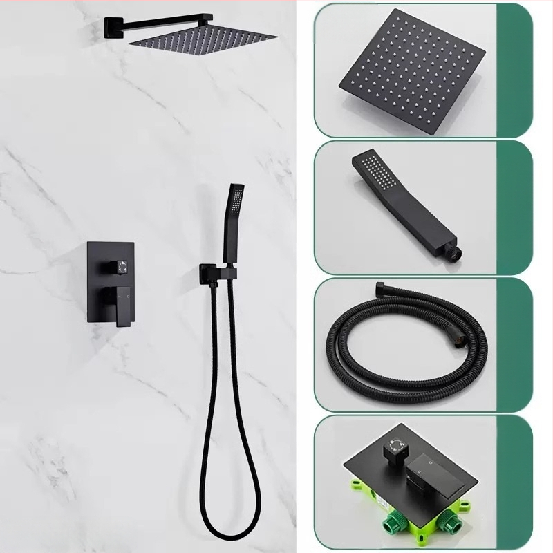 Slėptas sienos dušo komplektas, vario konstrukcija, kvadratinis lietaus dušas, temperatūros reguliavimas, modelis zs-anz