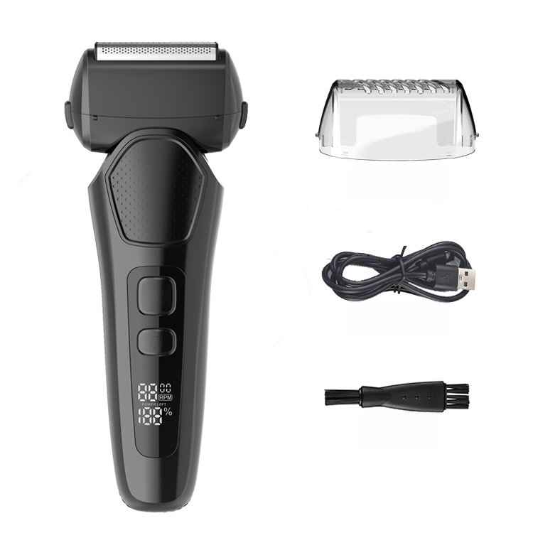 Električni brijač s recipročnom glavom od 3 oštrice, ugrađena baterija 500-800 mAh, trajanje baterije do 120 minuta, digitalni LED zaslon, cijelo kućište se može oprati
