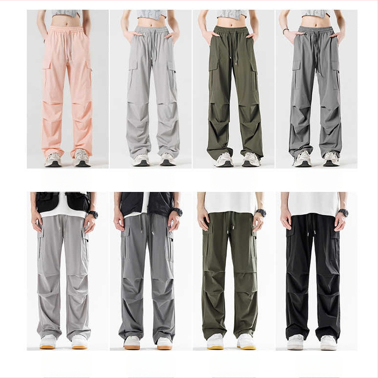 Унисекс летни спортни панталони с тънък ледено-силиков плат, големи джобове, бързосъхнещи