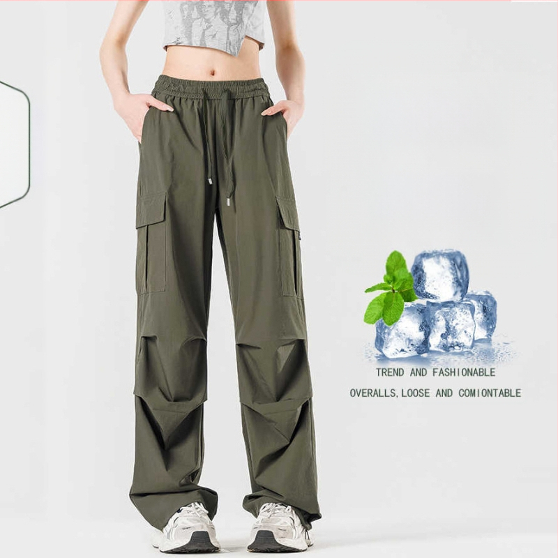 Унисекс летни спортни панталони с тънък ледено-силиков плат, големи джобове, бързосъхнещи