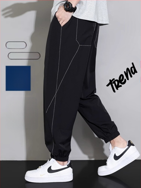 Мъжки спортни дълги панталони с райета, тънък полиестер-спандекс микс, бързосъхнещи, права кройка, средна талия