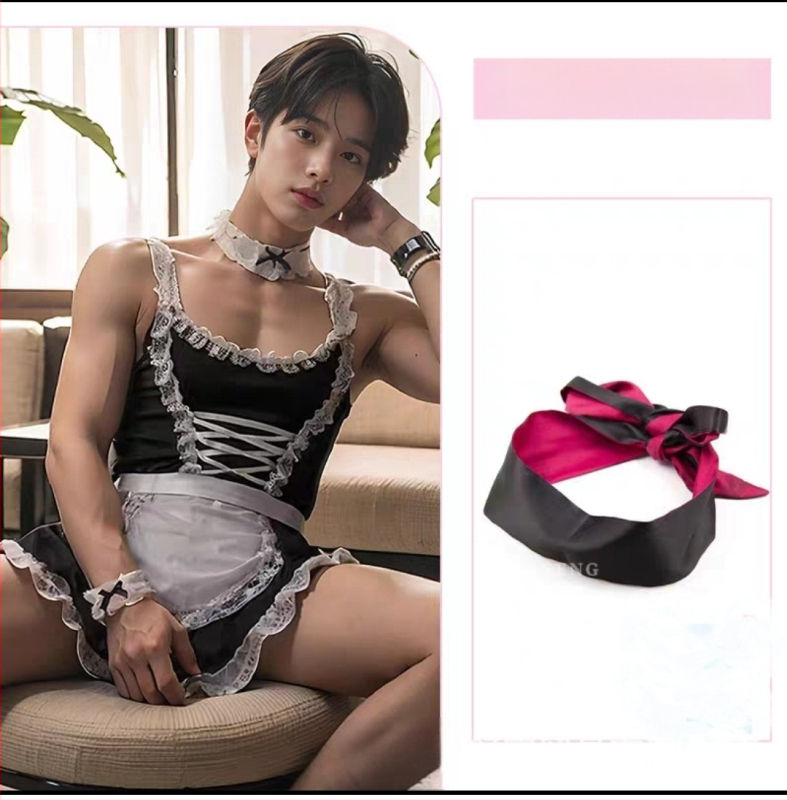 Vīriešu fetiša apakšveļa ar plecu siksnām un ķēdītēm, erotiska uniforma, poliesters 90–95%