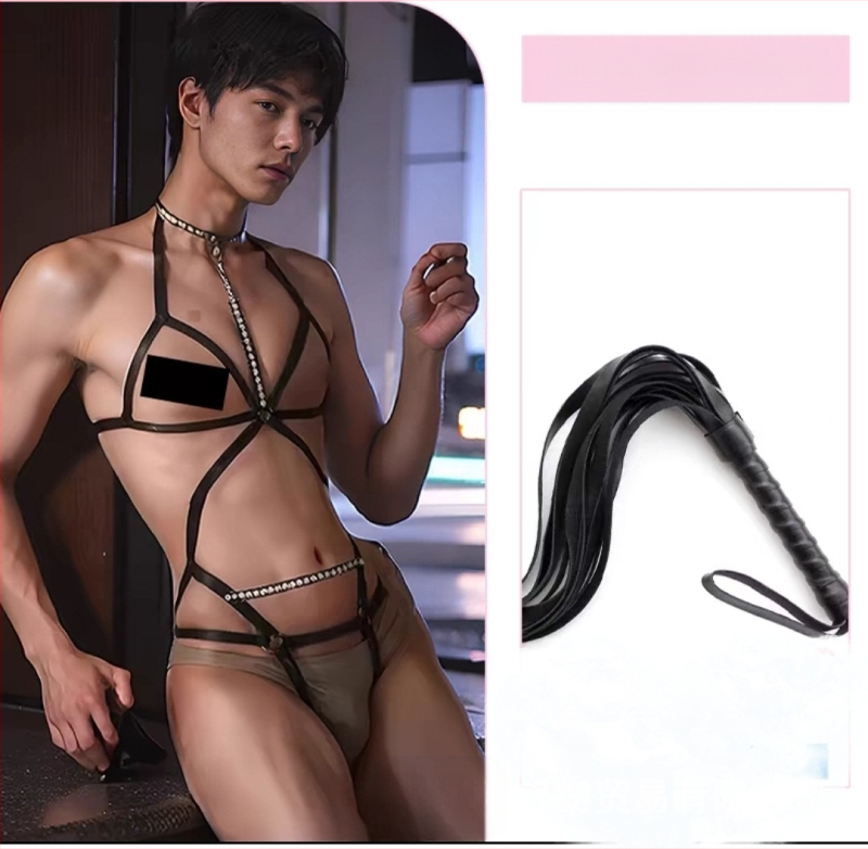 Vīriešu fetiša apakšveļa ar plecu siksnām un ķēdītēm, erotiska uniforma, poliesters 90–95%