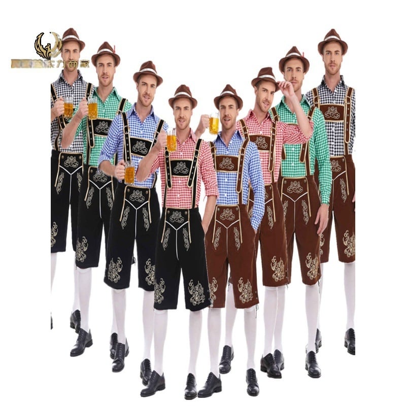 Костюм за Октоберфест: риза с каре и панталони с презрамки за мъжко сценично облекло (Полиестер; пролет 2024; възраст 18–24; Основни тъкани под 30%)