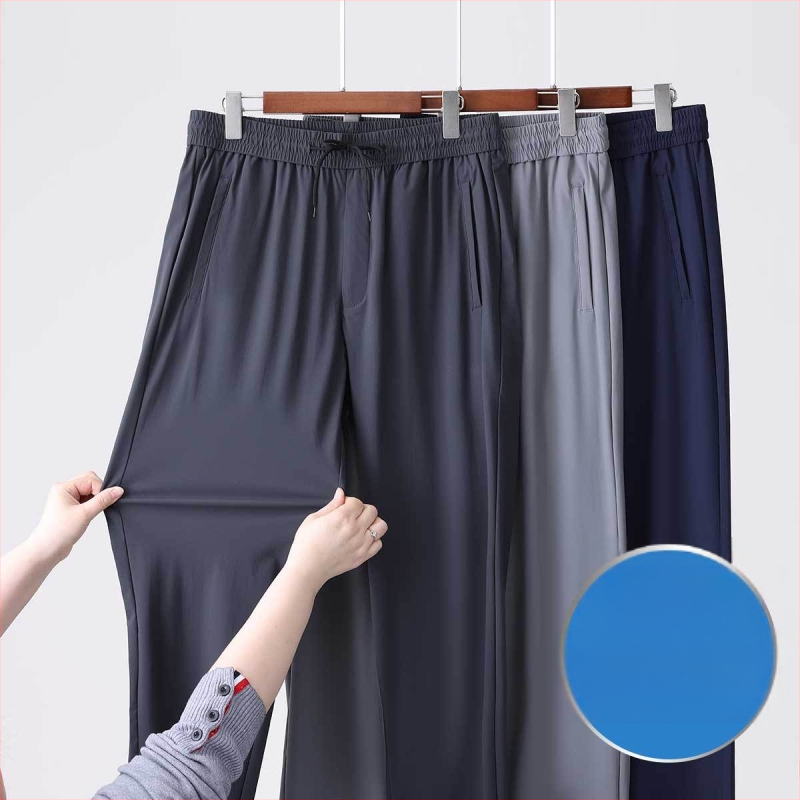 Ljetne muške casual hlače od ice-silk, brzo se suše, ravnog kroja, s visokim elastičnim pojasom, za muškarce srednje dobi i starije