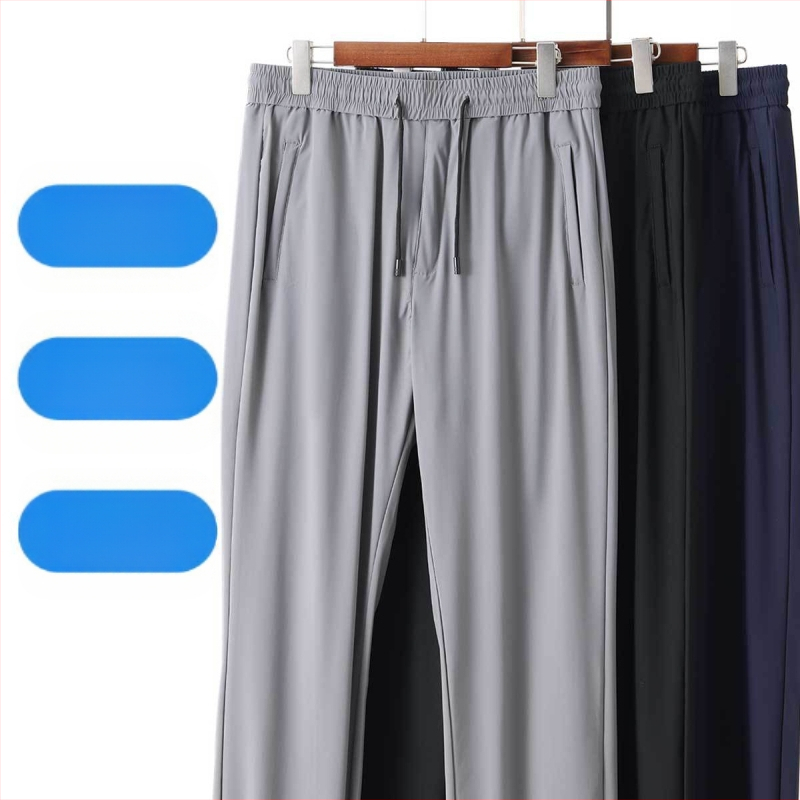 Ljetne muške casual hlače od ice-silk, brzo se suše, ravnog kroja, s visokim elastičnim pojasom, za muškarce srednje dobi i starije