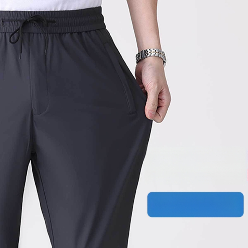 Ljetne muške casual hlače od ice-silk, brzo se suše, ravnog kroja, s visokim elastičnim pojasom, za muškarce srednje dobi i starije