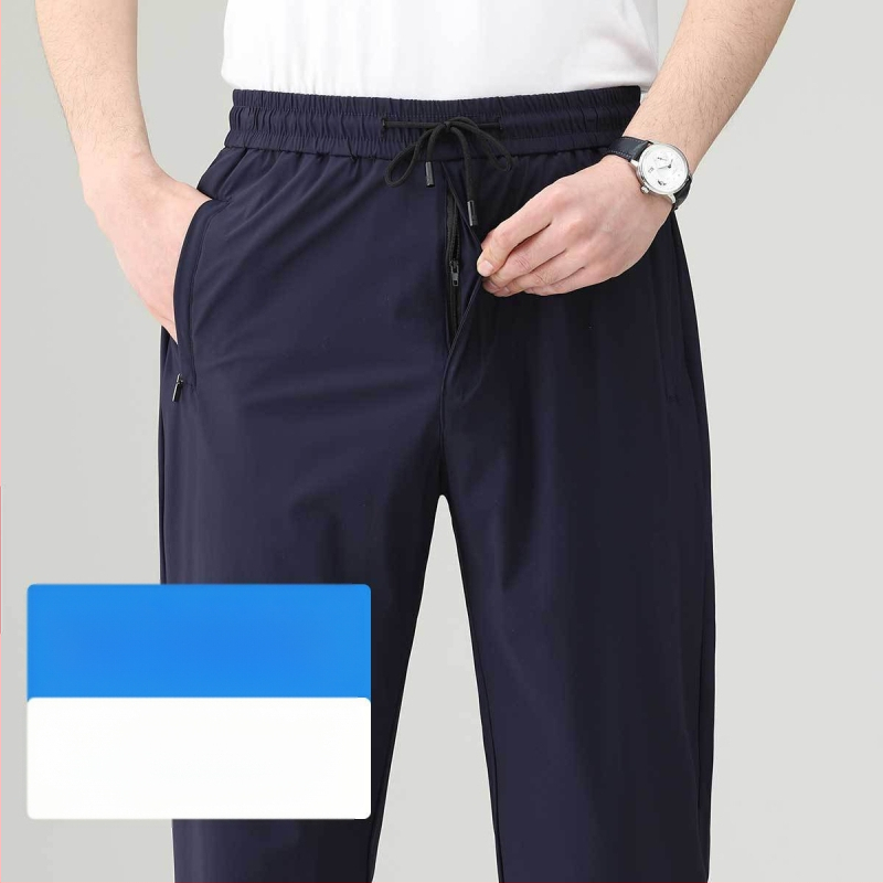Ljetne muške casual hlače od ice-silk, brzo se suše, ravnog kroja, s visokim elastičnim pojasom, za muškarce srednje dobi i starije