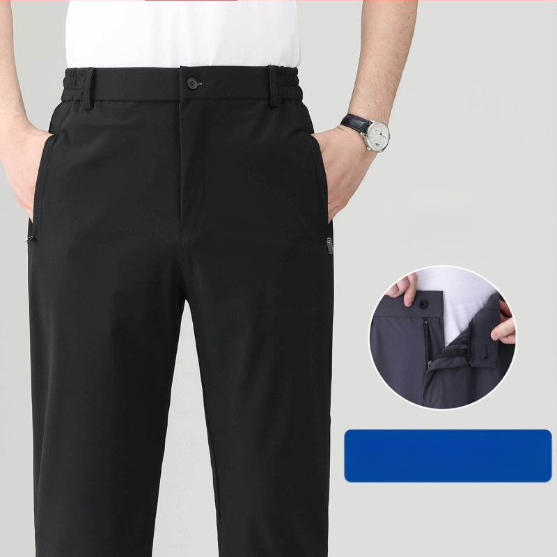 Ljetne muške casual hlače od ice-silk, brzo se suše, ravnog kroja, s visokim elastičnim pojasom, za muškarce srednje dobi i starije