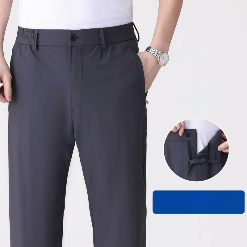 Ljetne muške casual hlače od ice-silk, brzo se suše, ravnog kroja, s visokim elastičnim pojasom, za muškarce srednje dobi i starije