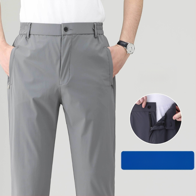 Ljetne muške casual hlače od ice-silk, brzo se suše, ravnog kroja, s visokim elastičnim pojasom, za muškarce srednje dobi i starije