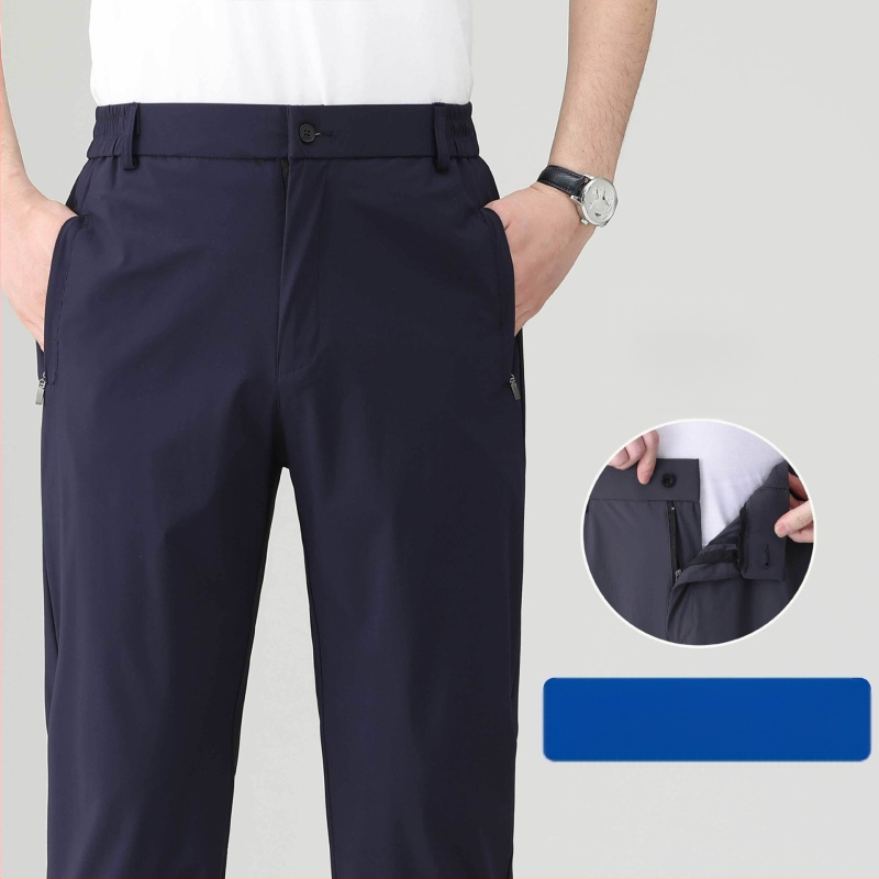 Ljetne muške casual hlače od ice-silk, brzo se suše, ravnog kroja, s visokim elastičnim pojasom, za muškarce srednje dobi i starije