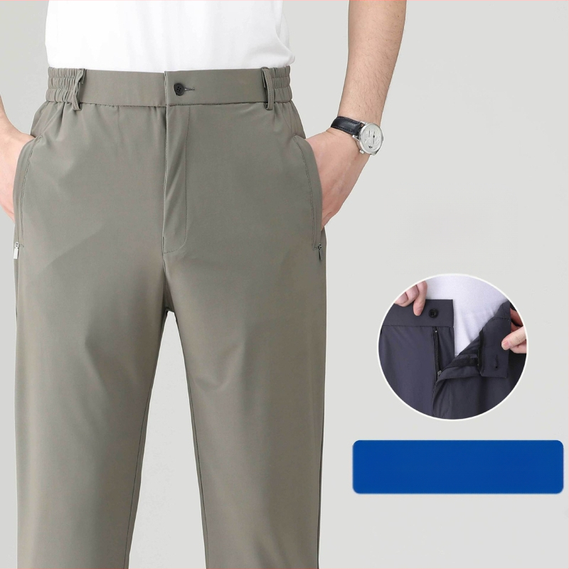 Ljetne muške casual hlače od ice-silk, brzo se suše, ravnog kroja, s visokim elastičnim pojasom, za muškarce srednje dobi i starije