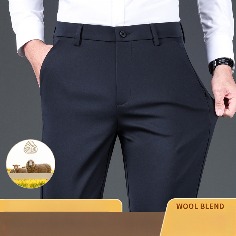 Мъжки панталони за бизнес-кежуал с права кройка, дебел плат, антибактериални, висока еластичност, не изисква гладене
