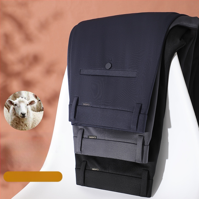 Мъжки панталони за бизнес-кежуал с права кройка, дебел плат, антибактериални, висока еластичност, не изисква гладене