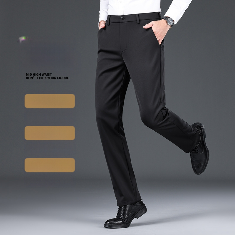 Мъжки панталони за бизнес-кежуал с права кройка, дебел плат, антибактериални, висока еластичност, не изисква гладене