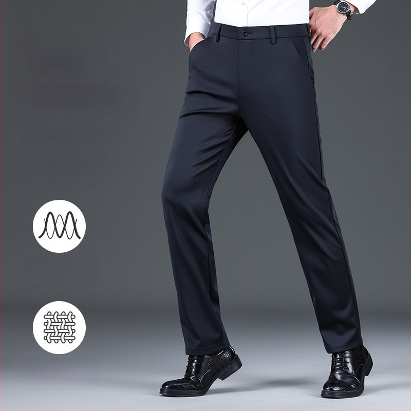 Мъжки панталони за бизнес-кежуал с права кройка, дебел плат, антибактериални, висока еластичност, не изисква гладене