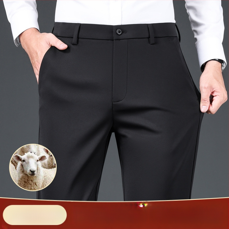 Мъжки панталони за бизнес-кежуал с права кройка, дебел плат, антибактериални, висока еластичност, не изисква гладене