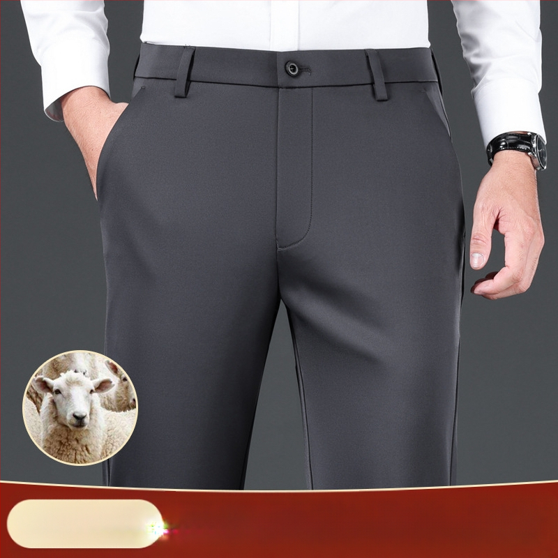 Мъжки панталони за бизнес-кежуал с права кройка, дебел плат, антибактериални, висока еластичност, не изисква гладене