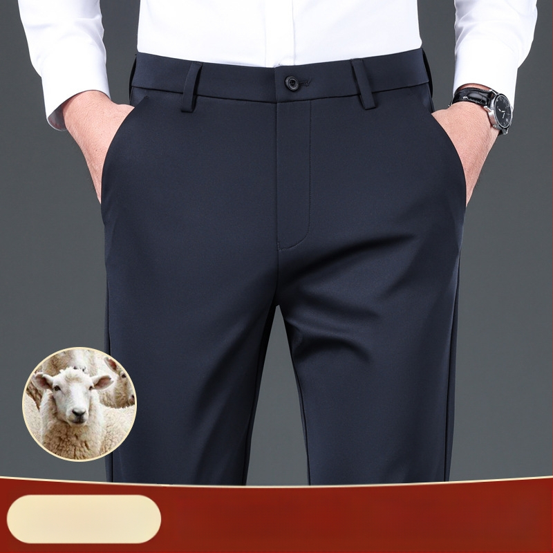 Мъжки панталони за бизнес-кежуал с права кройка, дебел плат, антибактериални, висока еластичност, не изисква гладене