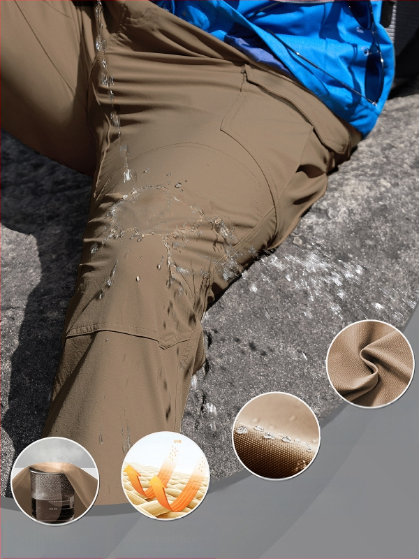 Мъжки бързосъхнещи панталони за туризъм и алпинизъм, еластичен найлон, едноцветни, с много джобове.