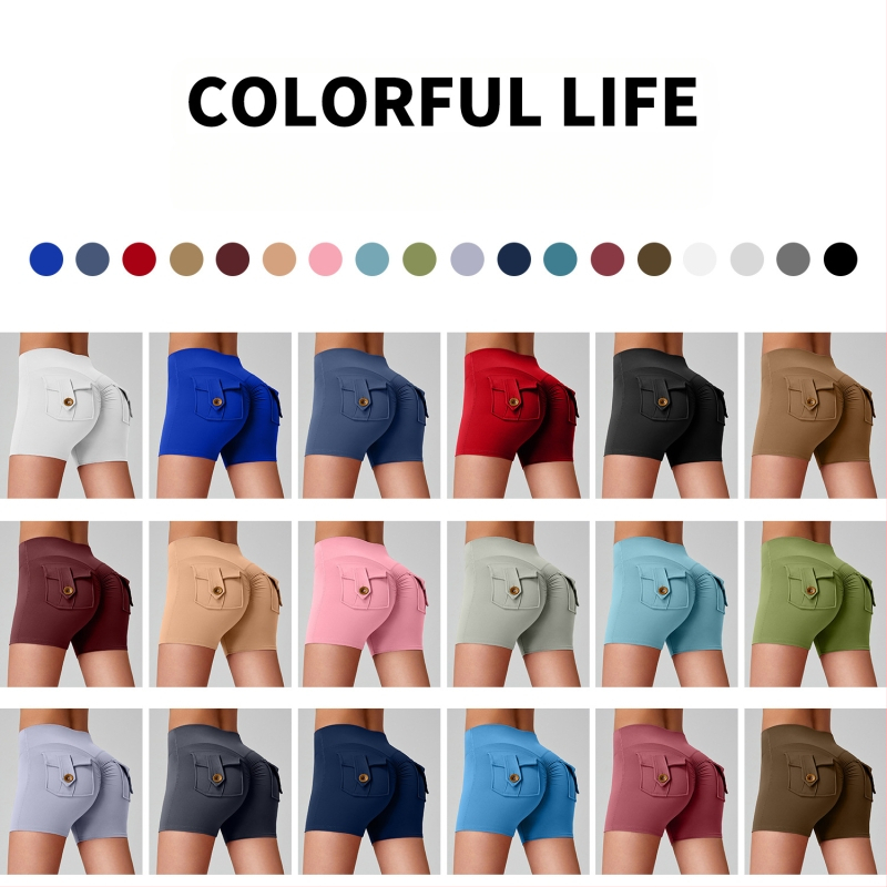 Γυναικείοι ναϊλον σορτς γυμναστικής με τσέπες, απομάκρυνση υγρασίας, υψηλή μέση, στενή εφαρμογή, ανύψωση γλουτών