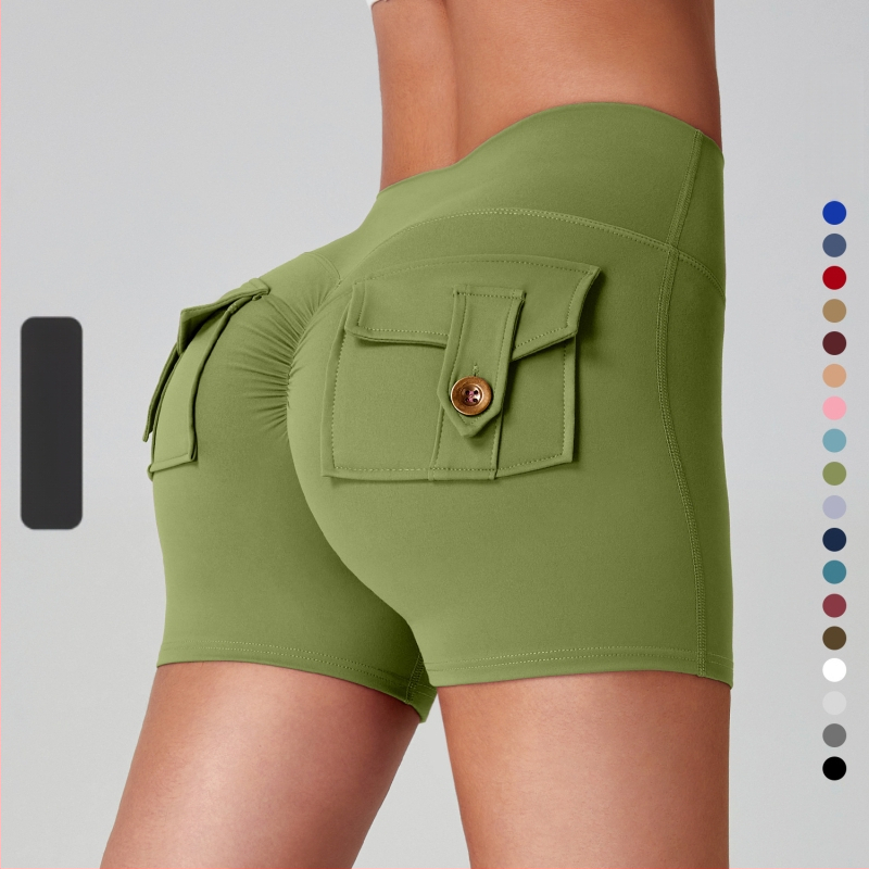 Γυναικείοι ναϊλον σορτς γυμναστικής με τσέπες, απομάκρυνση υγρασίας, υψηλή μέση, στενή εφαρμογή, ανύψωση γλουτών