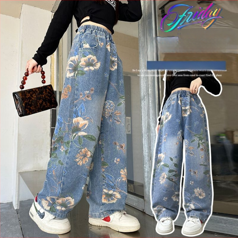 Τζιν για κορίτσια με φαρδιά γραμμή, ευέλικτος στυλ, denim με ίνες βινόλυνο